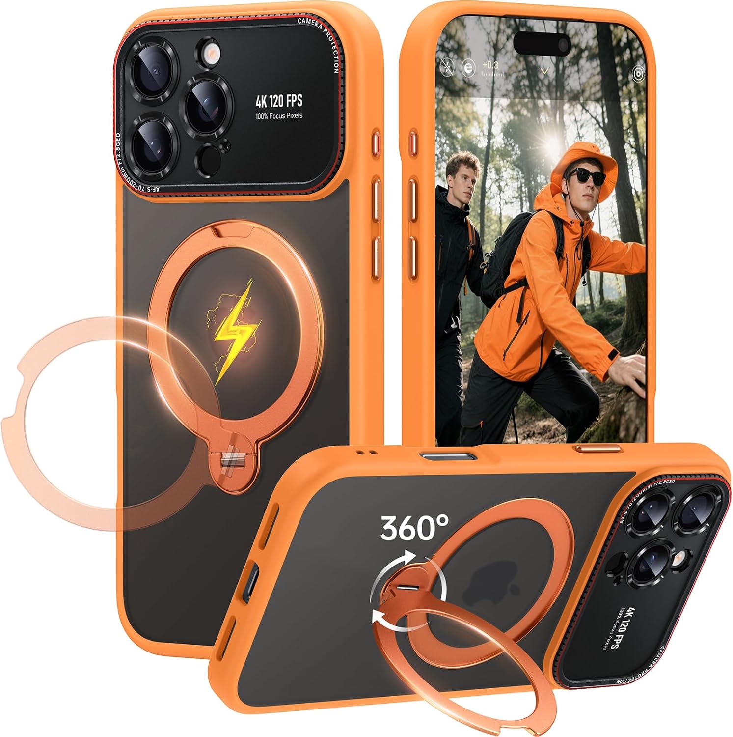 for iPhone 17 Pro Case: 360 Spin Magnetic Stand, Camera Protection (Compatible with MagSafe) [18FT Military Protection] Shockproof Matte Translucent Phone Cover for iPhone 17 Pro 6.3", Cosmic Orange for iPhone 17 Pro 6.3" Orange