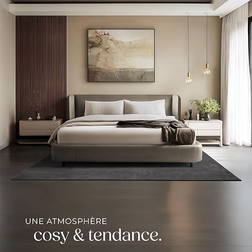tectake® Fluffy Rug in Allergy-Friendly Short-Pile Fabric, Durable & Washable Rug with Non-Slip Underside, Soft, Versatile Carpet for Living Room, Bedroom, Kitchen & Hallway - 160 x 230 cm, Anthracite - 7