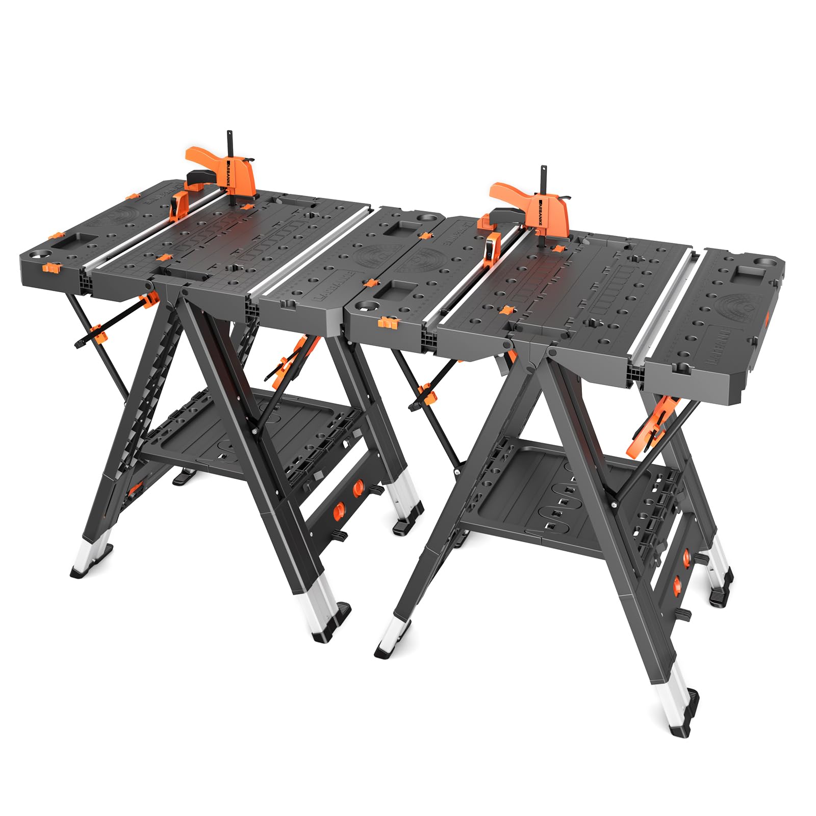 LARBANKE Banco de trabajo plegable portátil combinado,Caballete y banco de trabajo 2 en 1,Banco de trabajo impermeable con capacidad extra de carga con 8 pinzas para trabajar la madera,8 bloques de