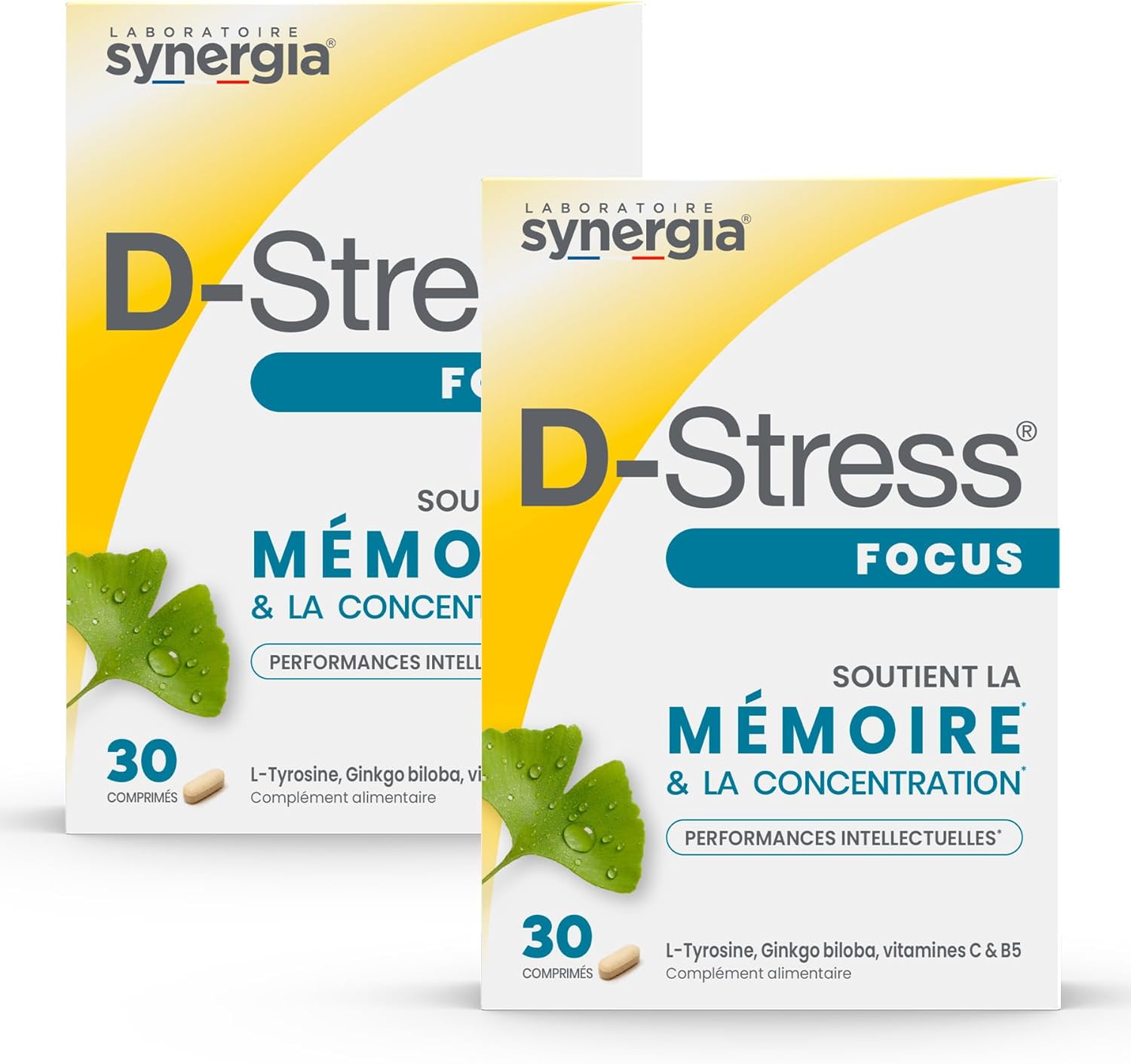 D-STRESS FOCUS 2X30 Tablets | L-Tyrosine, Ginkgo Biloba and Vitamin C | Boosts Memory and Concentration | Vegan, Gluten Free, Soy Free, Non-GMO | Origin France