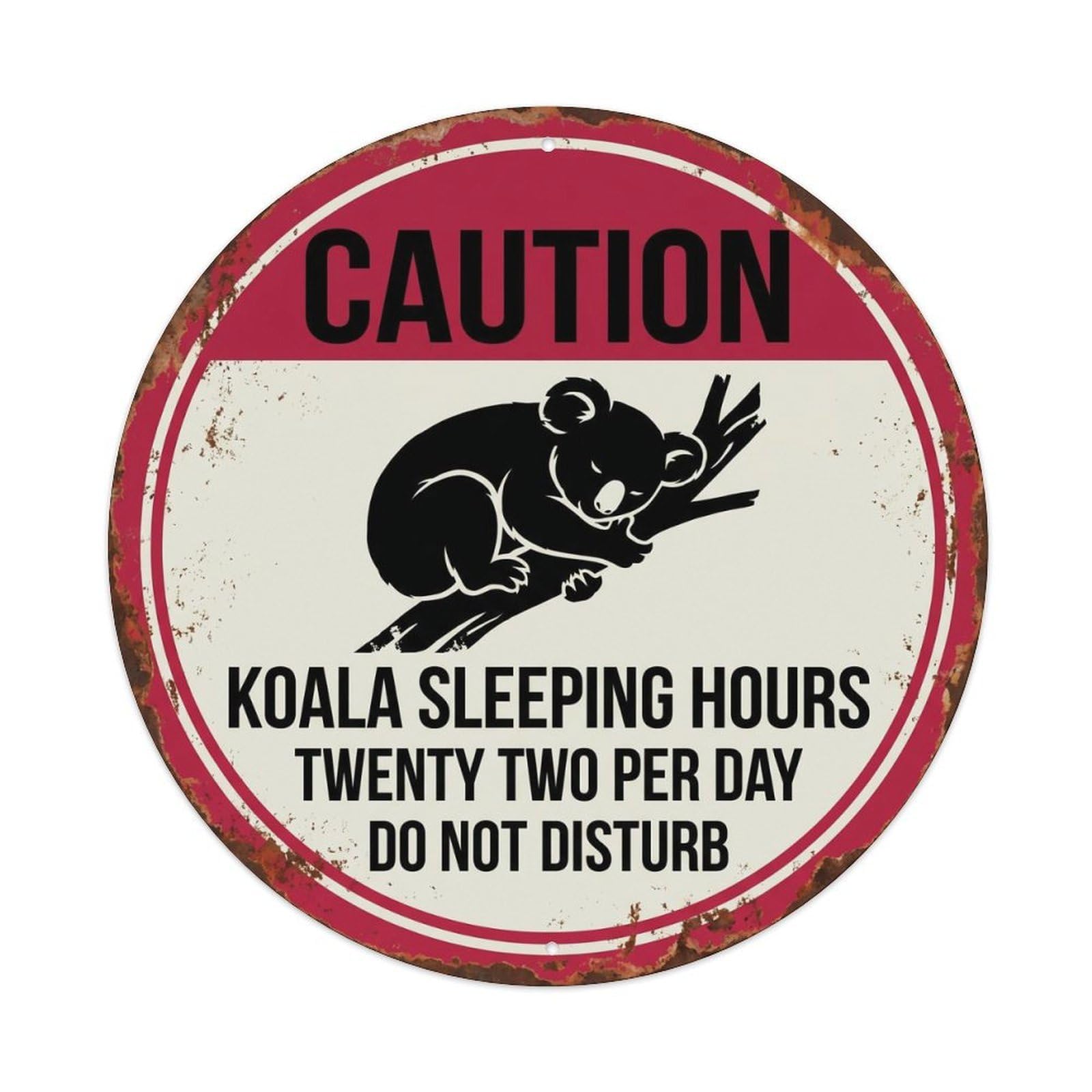 Fqcyn Style Lazy Koala Sleep Schedule Metal Tin Sign Plaque Wall Decor For Cafe, Club Bar, Office, Home Garden Round Metal Poster 8X8inch