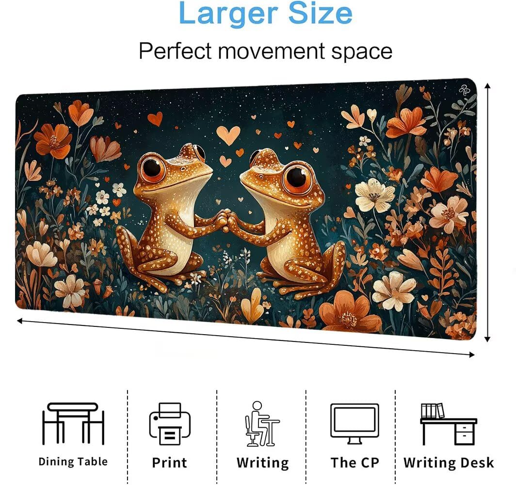 Podkładka pod mysz, duża, gamingowa podkładka pod mysz, XXL, żaba, 600 x 1200 x 3 mm, podkładka na biurko, antypoślizgowa, gumowa podstawa, wodoodporna i trwała, podkładka pod klawiaturę, do gier