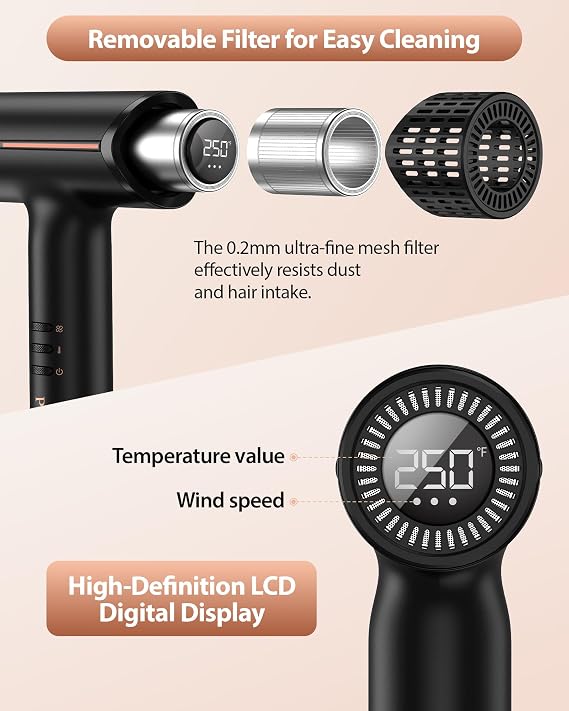 Ionic Hair Dryer with Diffuser, Fast Drying Low-Noise Blow