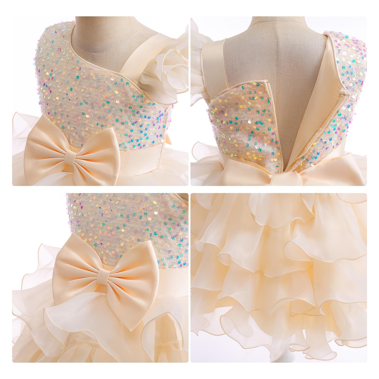 Miipat Ragazze Abito Una Spalla Paillettes Principessa Senza Maniche Vestito Bambine e Ragazza di Fiori Damigella d'Onore Tutu Abiti Bambini per Festa Compleanno Matrimoni