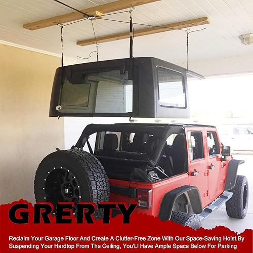Miniatura 5 de Elevador de extracción de techo duro para modelos Jeep Wrangler JL JK y Ford Hardtop, polipasto de almacenamiento de garaje, sistema de prevención