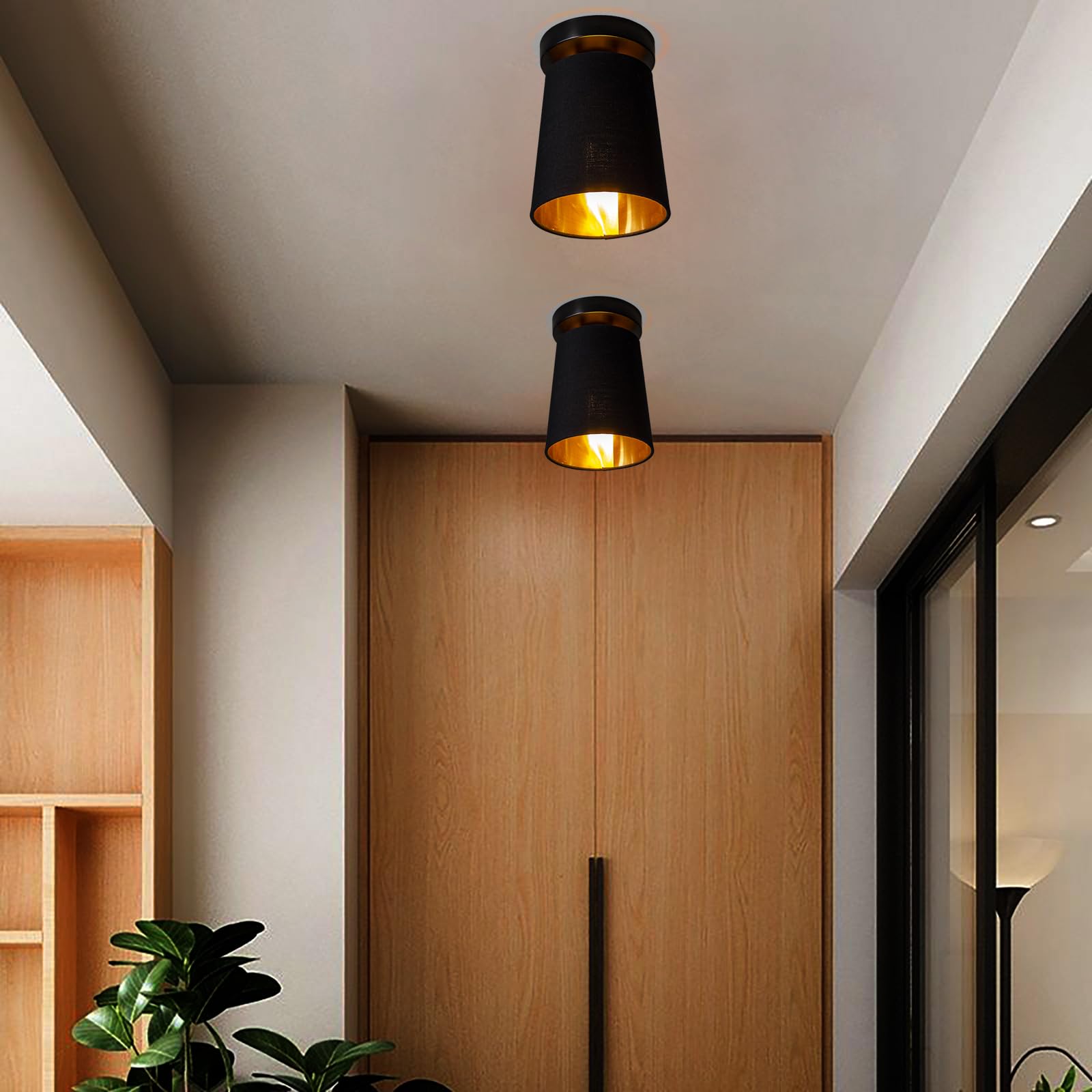 Lot de 3 petits abat-jours noirs et dorés pour lampadaire en bois, cache-ventilateur de plafond, lustres
