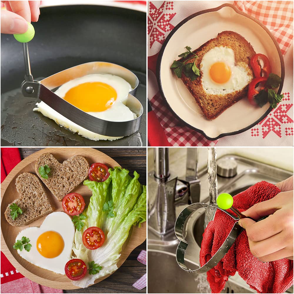 2 Pièces Anneaux à Œufs Cœur En Acier Inoxydable Avec Poignée Pliable Anti-brûlure - Moules Antiadhésifs Pour Œufs, Omelettes, Crêpes Et Plus