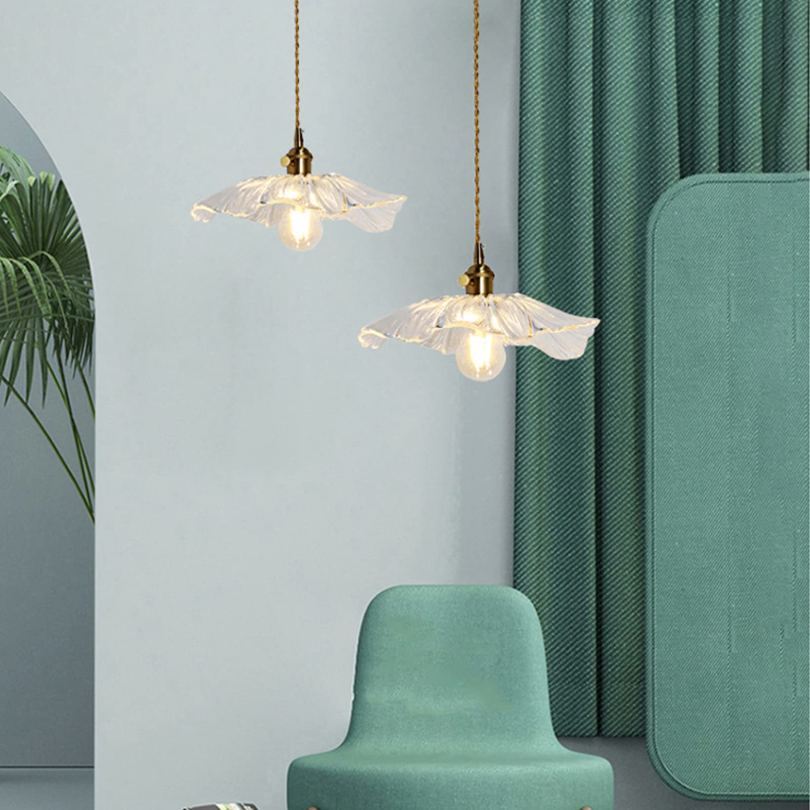 Suspension LED rétro, luminaire créatif en Forme de Feuille de Lotus, RT en Verre et Laiton, pour Salon, Chambre, Salle à Manger, Chambre d'enfant, lumière Chaude, Lampe à Double tête KY Star