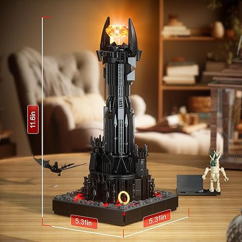 Miniatura 5 de VONADO Juego de construcción de torre oscura, compatible con juego de bloques de castillo mágico, ladrillos de arquitectura de castillo con luces