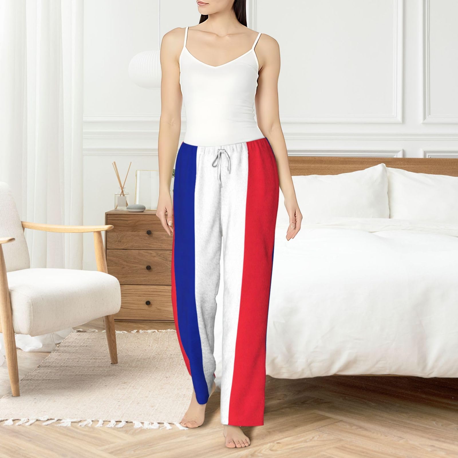 Flanell-Pyjamahose mit französischer Flagge, warm, bequem, Lounge-Schlafhose für Urlaub, Weihnachten