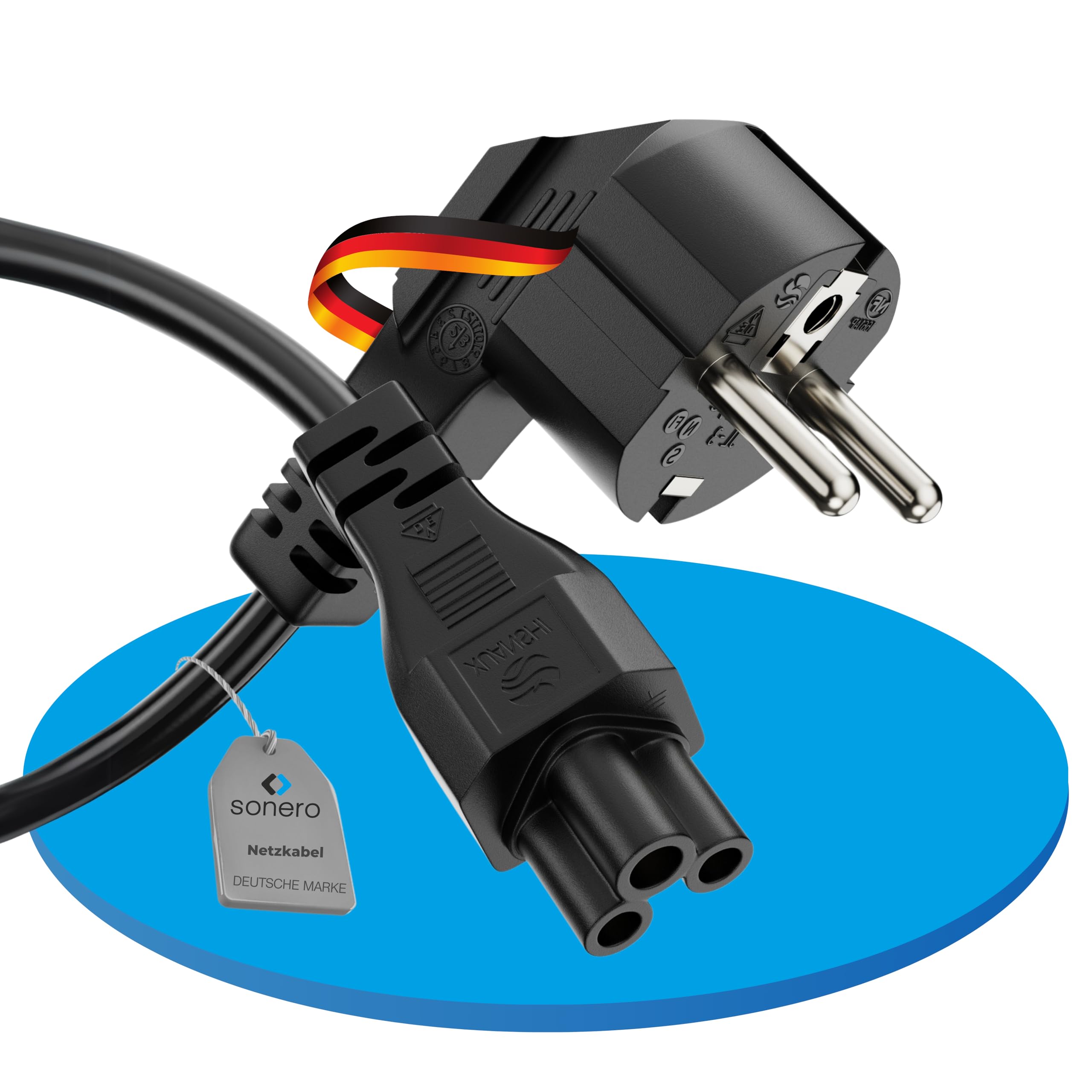 sonero Kabel zasilający 3-biegunowy, 1,0 m, wtyczka ze stykiem ochronnym, wtyczka sieciowa do gniazda C5, kabel sieciowy zasilacz sieciowy kabel zasilający do monitora PC laptopa, czarny