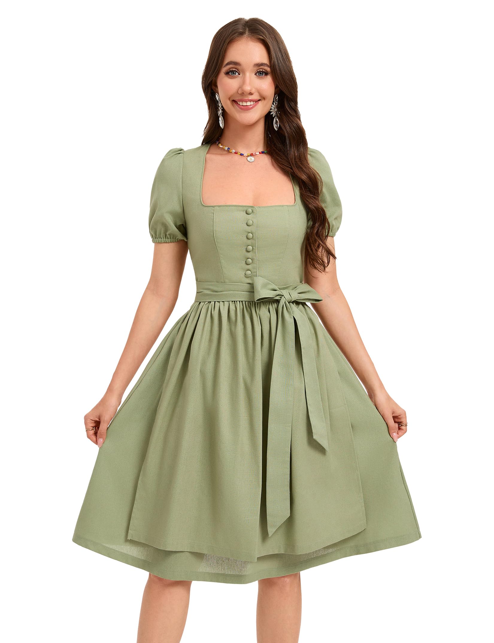 YesFashion Dirndl Damen Midi Trachtenkleid Baumwolle und Leinen 3tlg. inkl.Oberteil, Rock und Dirndlschürze für Oktoberfest