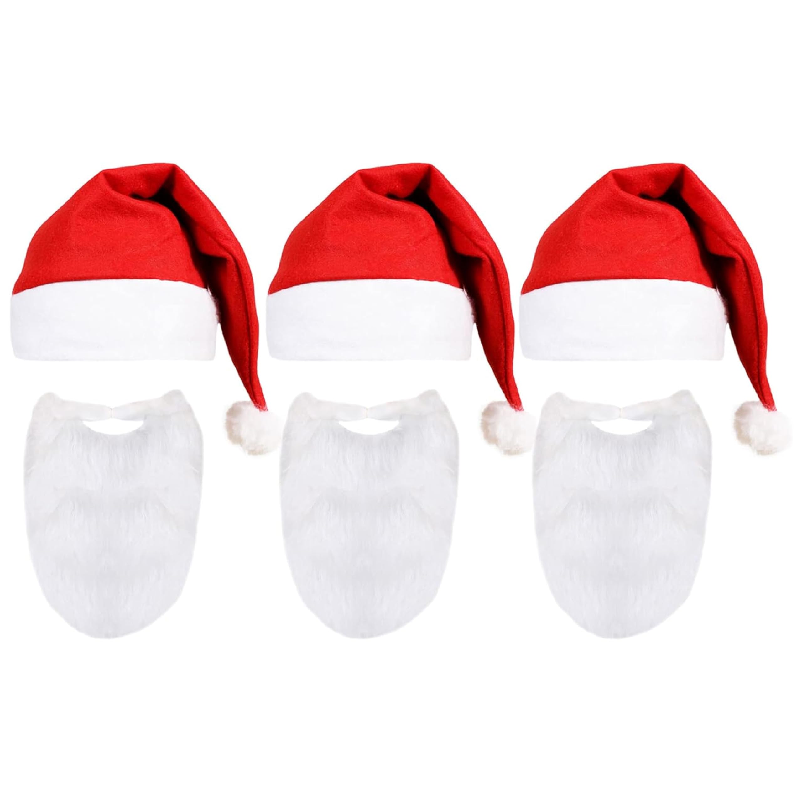Adults Santa Claus Accessory Set - Red Felt Santa Hat + White Santa Beard - Father Christmas Fancy Dress Accessory Set (Pack of 1)