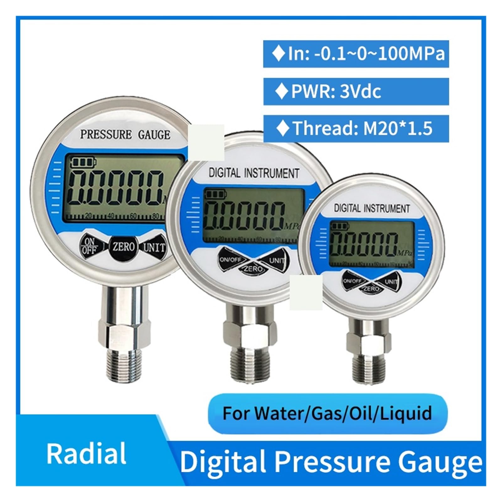 Manómetro digital de barra inalámbrica Mpa Psi, manómetro presión agua, combustible líquido, aire, 100Mpa, baja,Alta precisión(80mm dial diameter,0-2.5Mpa)