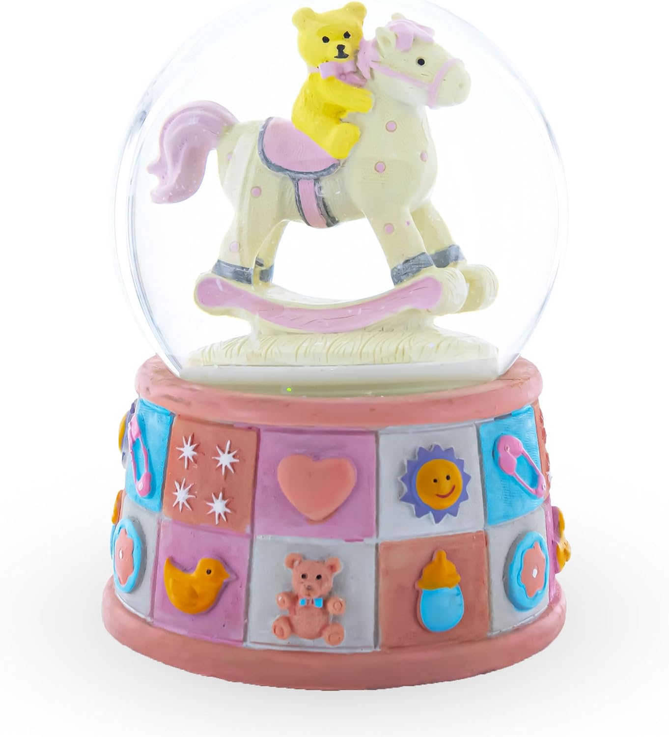 Lullaby Teddy on Rocking Horse Musical Water Snow Globe