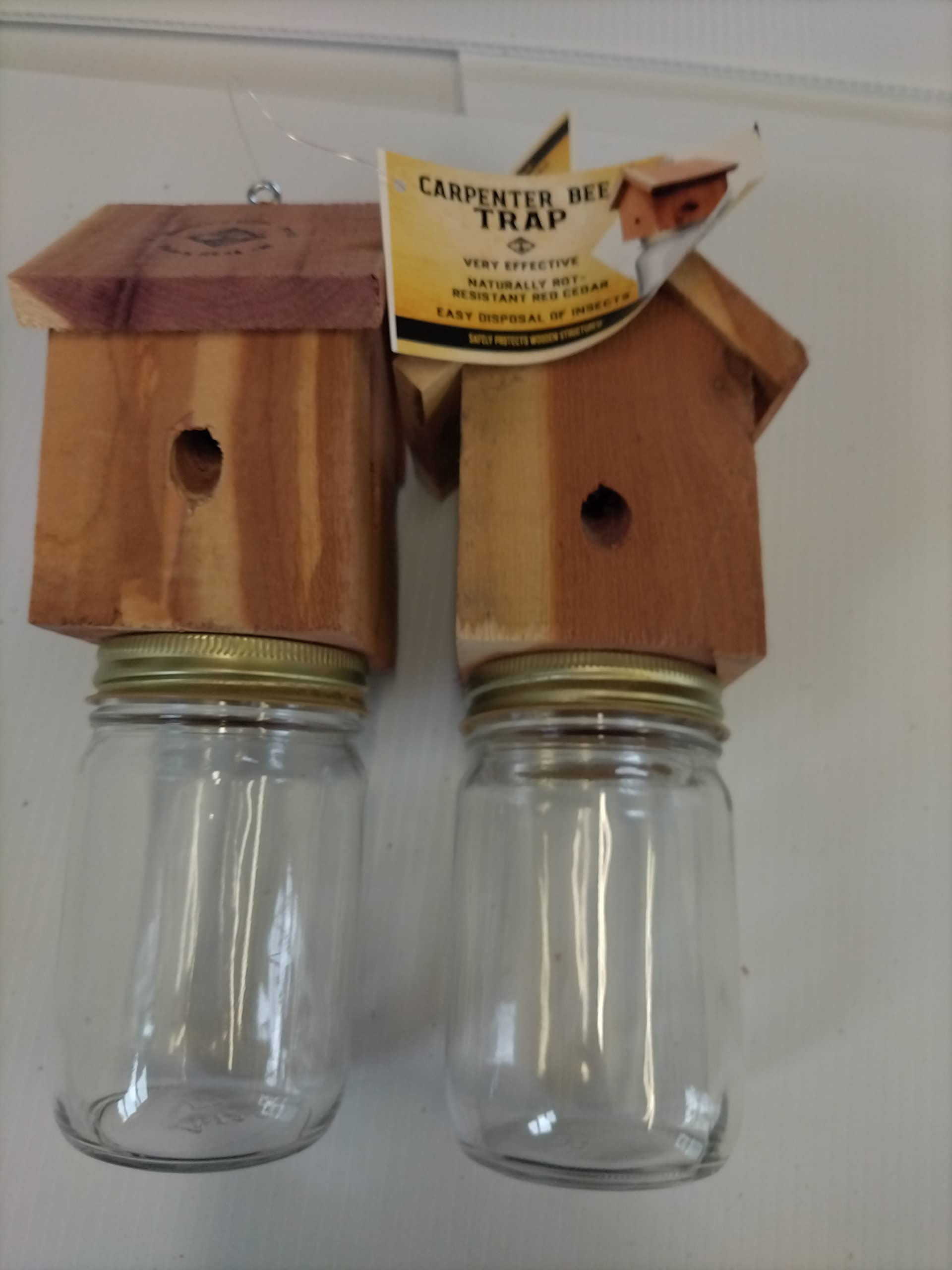 2 Pack Wood Carpenter Bee Trap for Outside - Wood Boring bee Trap - Amish-Made Rustic Cedar Outdoor Hanging- Insect Traps Removes Carpenter Bee