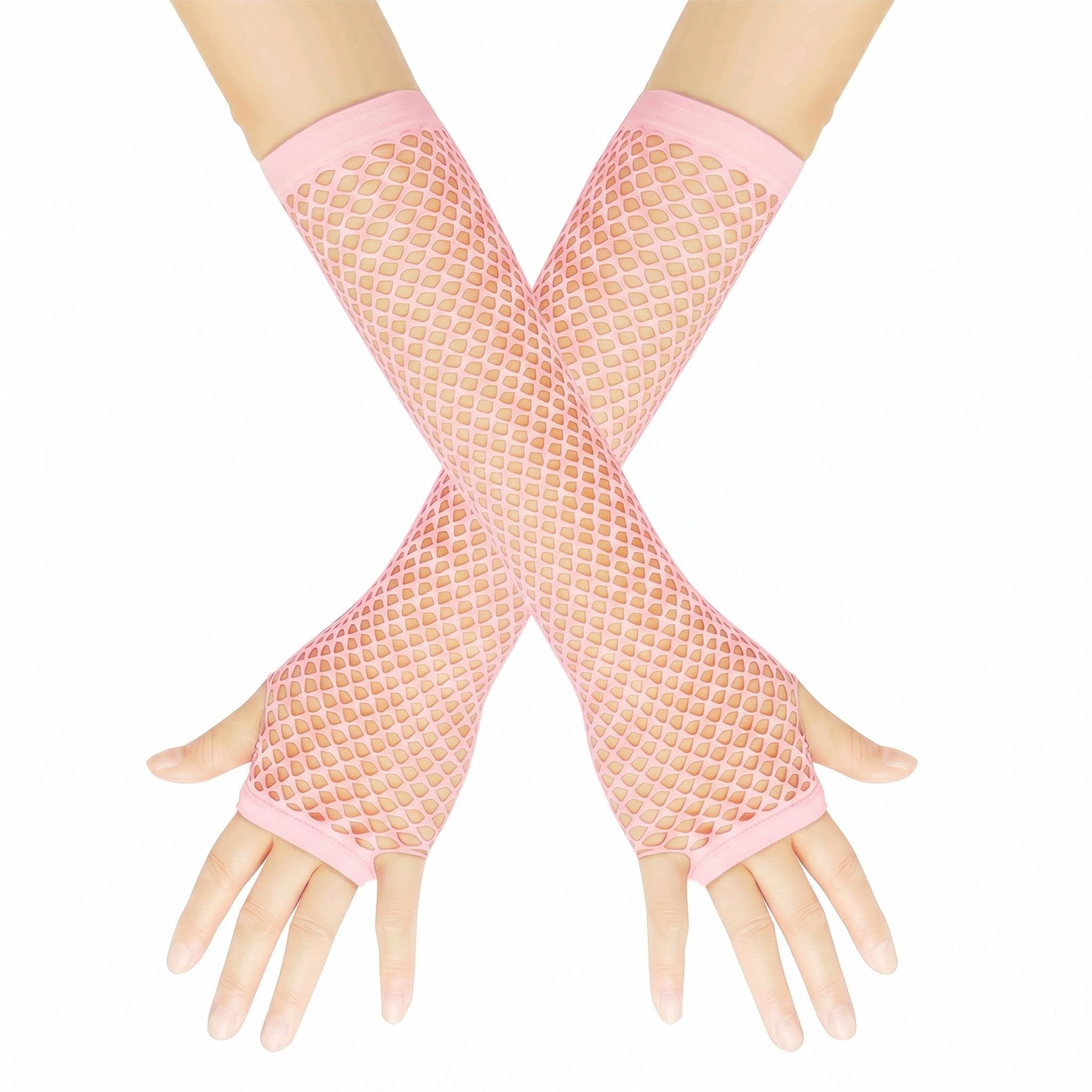 Leryavow Fingerless Arm Sleeves Gothic Party Cosplay Glove for Theme Pink