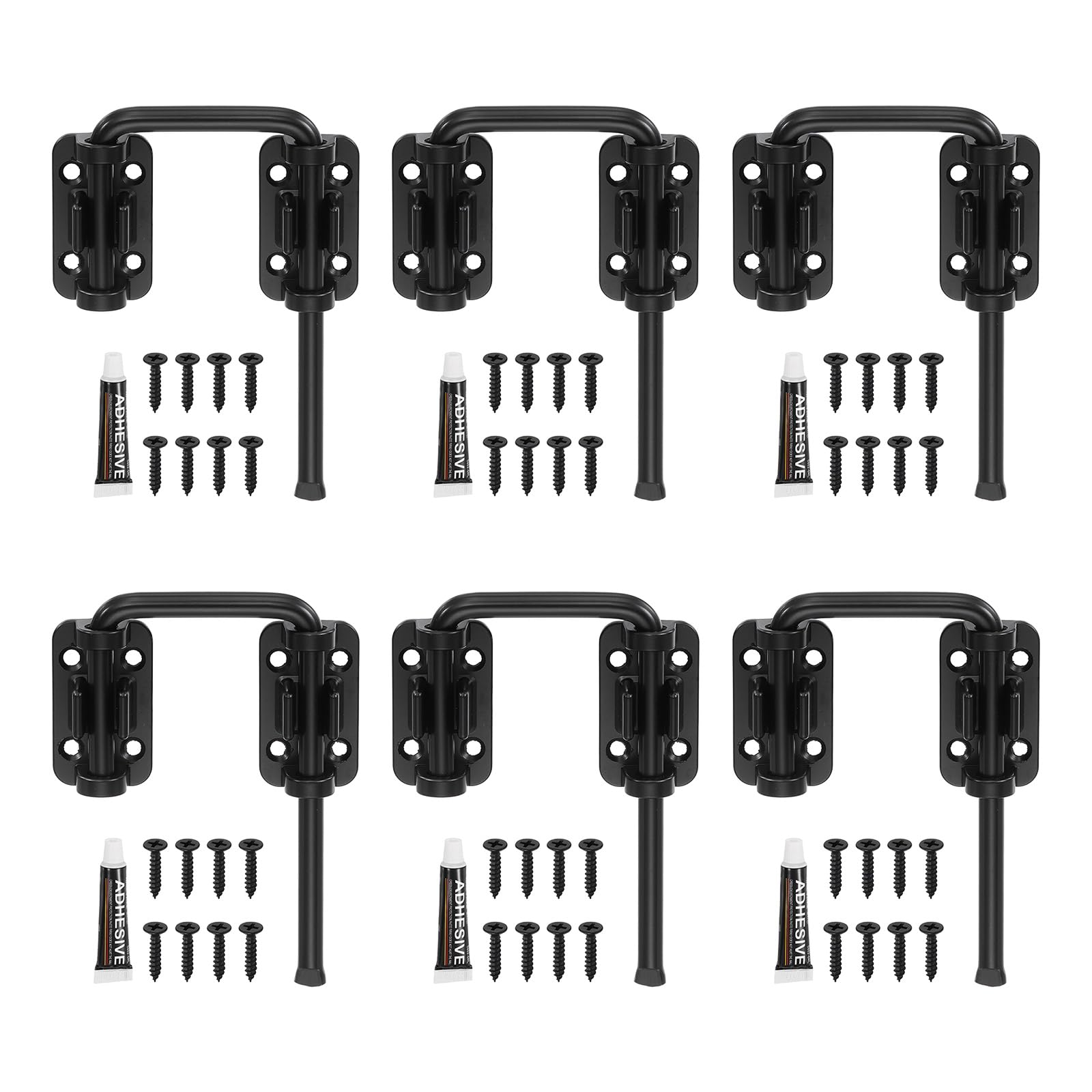 sourcing map 6 chiusure a gancio per porta scorrevole, 8,5 x 6,5 cm, a forma di U, con viti e adesivo senza chiodi, per porte irregolari o deformate, finestre, recinzioni da giardino, colore nero