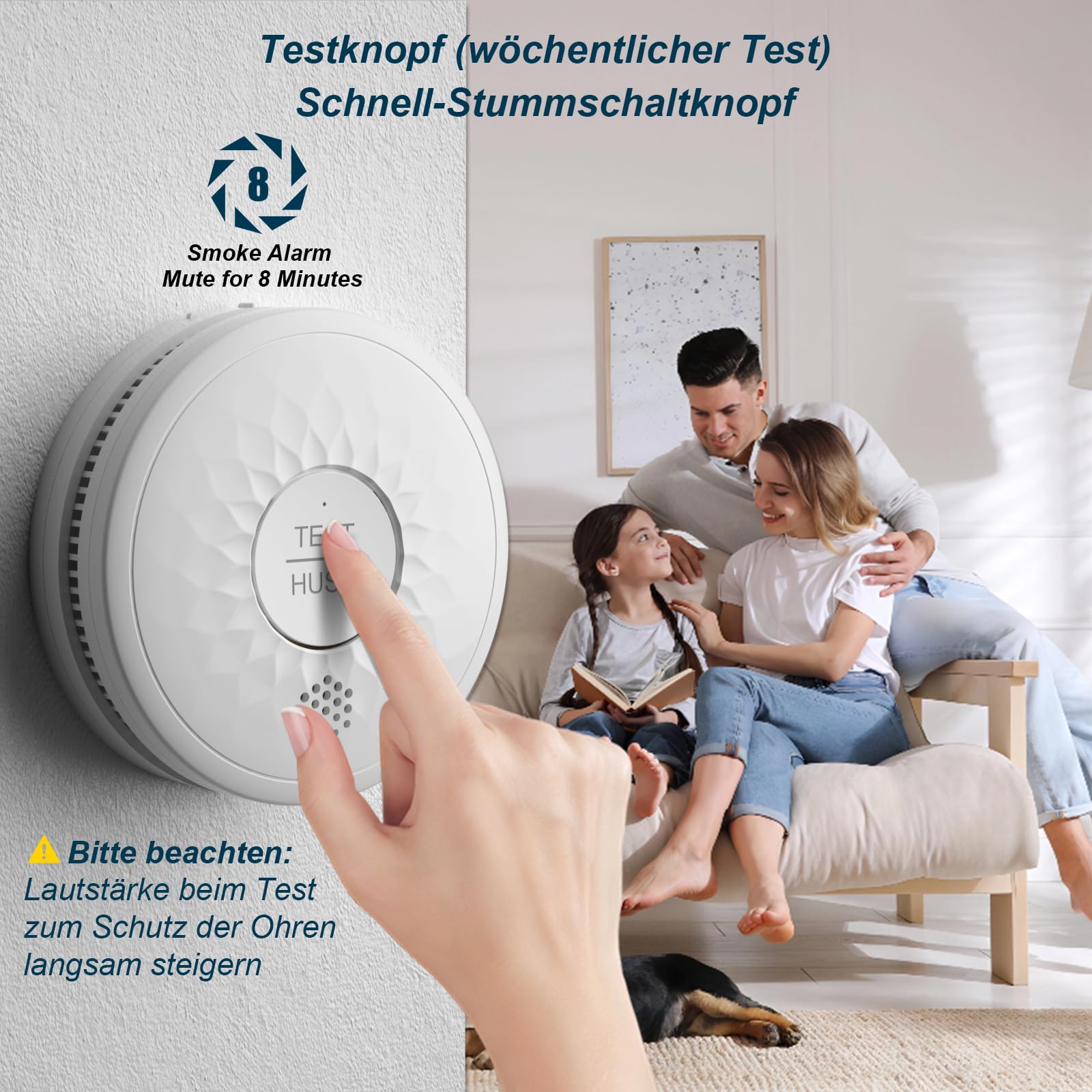 Détecteur de Fumée Domestique - Certifié EN14604, Durée de Vie 10 Ans, Fonctionne 5 Ans avec Piles AA, sans LED Clignotante (Lot de 3)