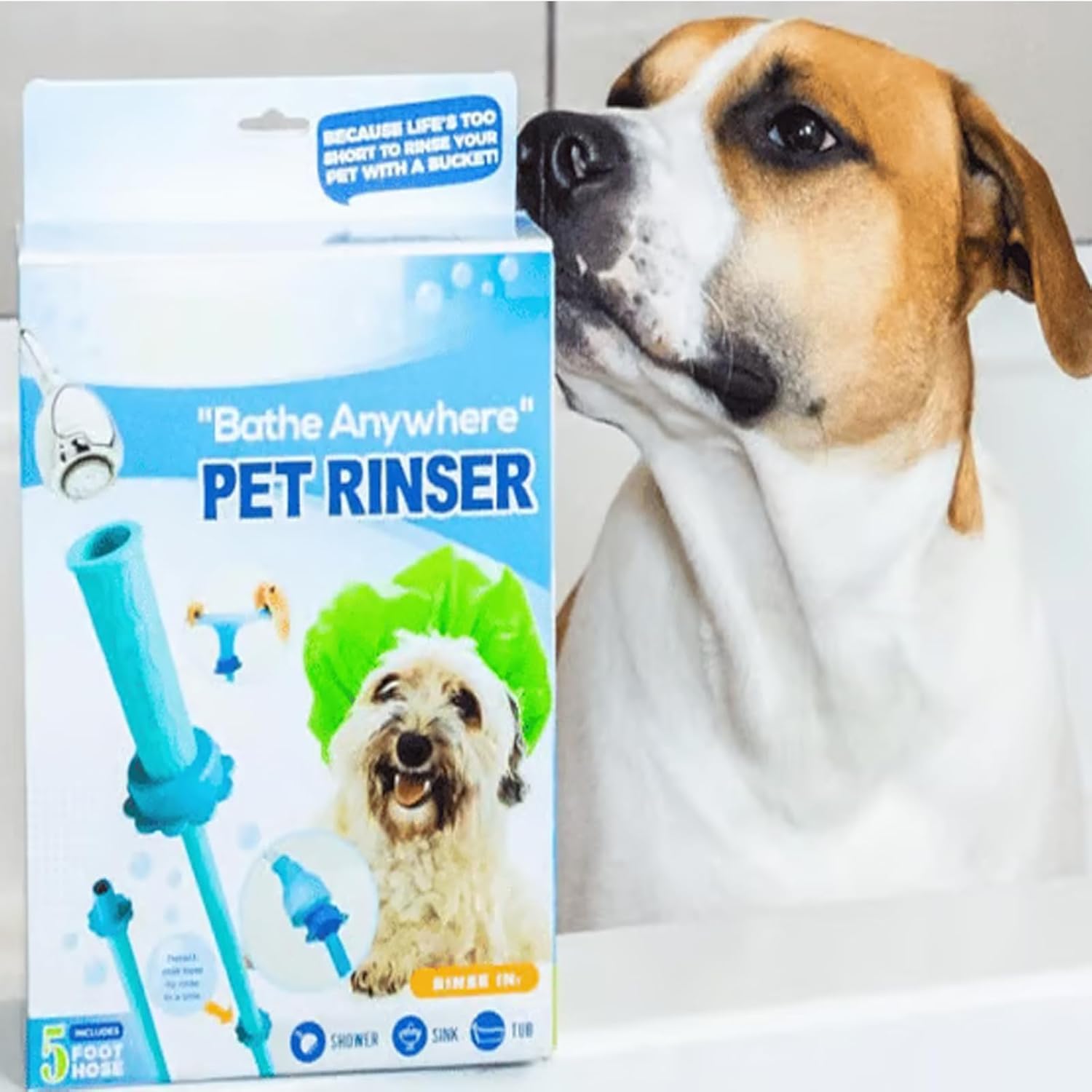 Handheld Shower Sprayer/Washer for Pets, Portable Dog Bath Attachment with Slip-On Design, No Tools Needed for Tub or Garden Hose, For Pet Bath, Garden Watering, With Gloves (2PCS Blue+ Yellow)