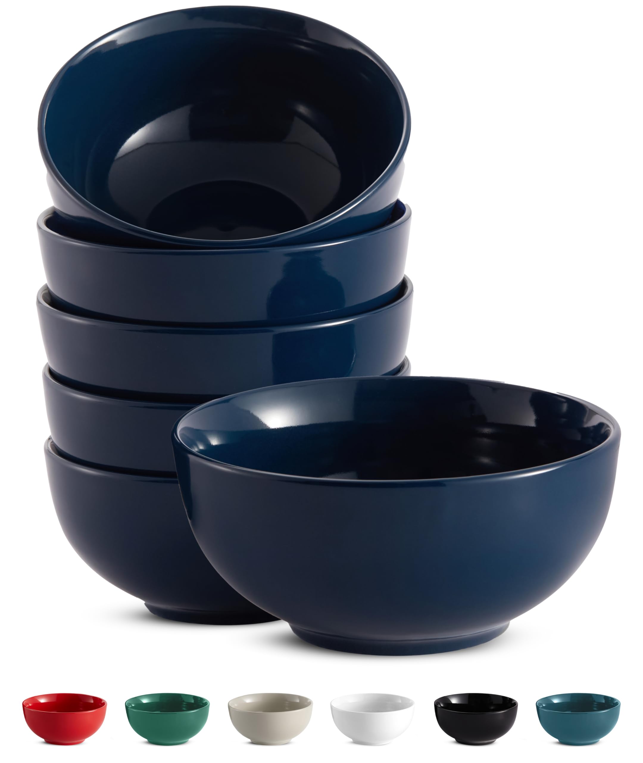 Soup Bowls, Cereal Bowl, Ceramic, Bowls for Kitchen, Microwave, Dishwasher and Freezer Safe, Porcelain Dishes for Pasta, Salad, Oatmeal, Deep Interior, 20 oz, Set of 6, (Navy)