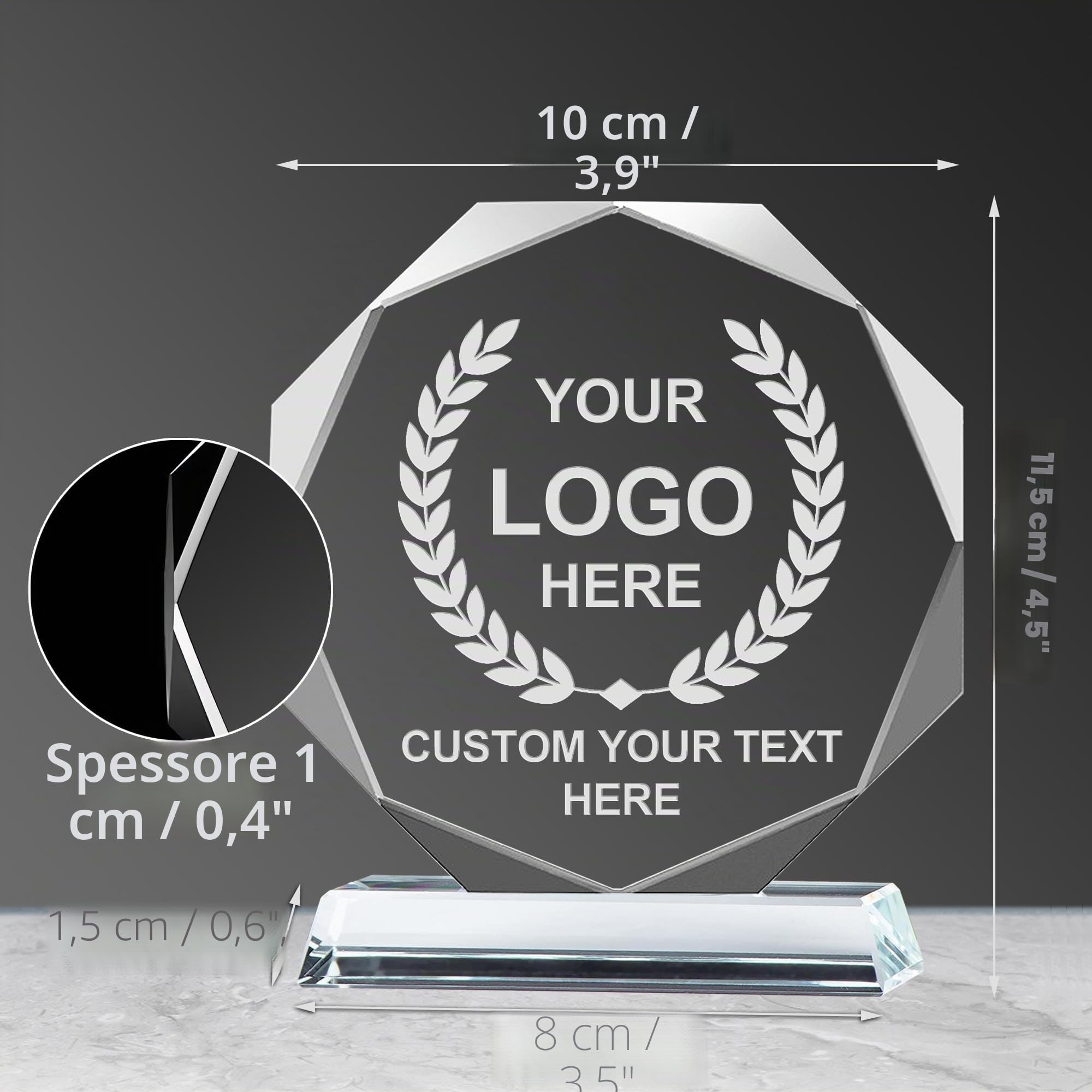 Premio Trofeo di cristallo personalizzato, targa premio in cristallo con incisione personalizzata con il tuo logo/emblema/testo, premi personalizzati e trofei per sport, eventi aziendali