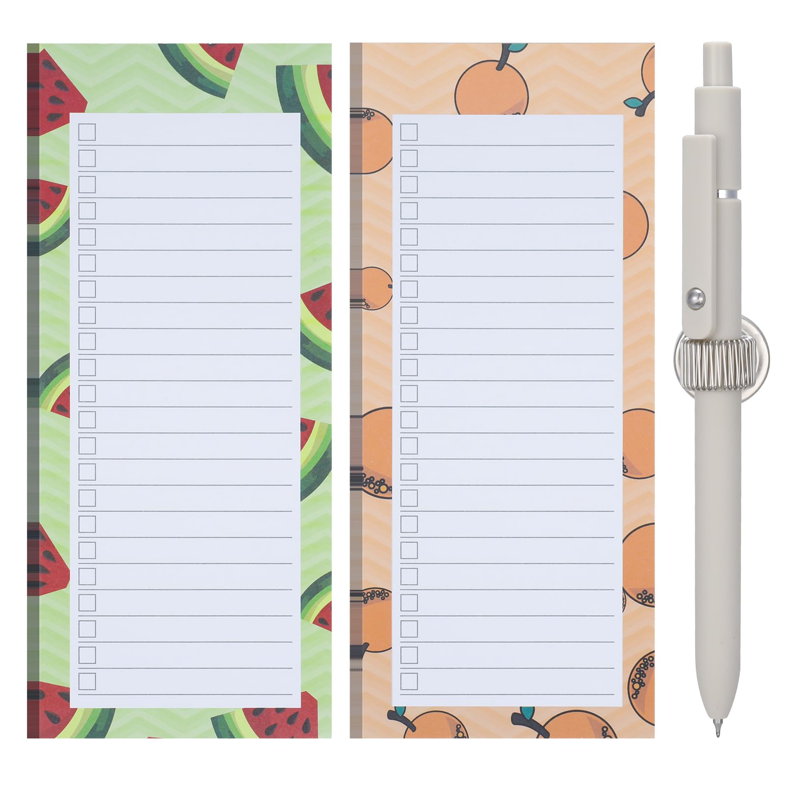 FRIUSATE 2 Pack Magnetic Shopping List Pad & 1 Magnetic Pen Clip 100 Tear Off Sheets Magnetic Grocery List Magnetic Notepad Magnetic Pen Holder For Fridge