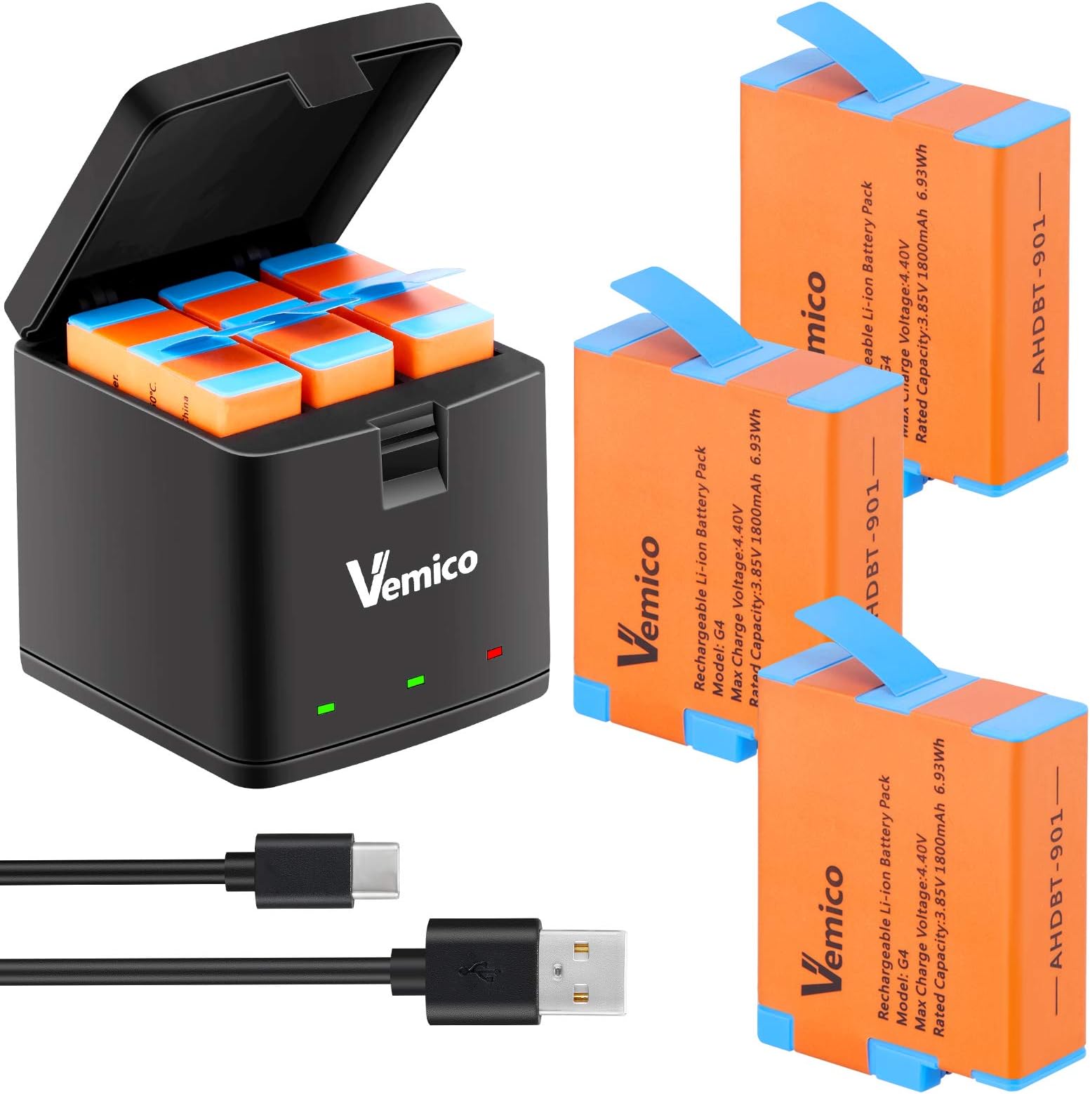 Batteries Et Chargeur ENEGON Pour GoPro Hero 12/11/10/9 • 3x 1800mAh • Charge Rapide