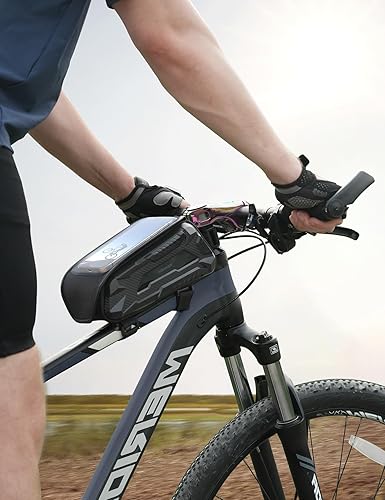 Miniatura 7 de Aomiker Bolsa impermeable para marco de bicicleta - Cremallera rápida 2025 Bolsa de teléfono para bicicleta con capacidad de 1.6 L, bolsa de tubo