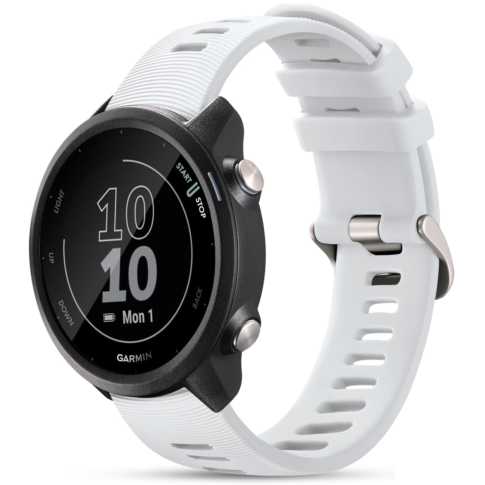 Laffav Compatible with Garmin Forerunner 245 Strap/Forerunner 55 Straps, 20mm Soft Silicone Sport Replacement for Garmin Vivoactive 3/Vivoactive 5/Venu/Venu Sq/Sq 2/Forerunner 165/645 Band, White