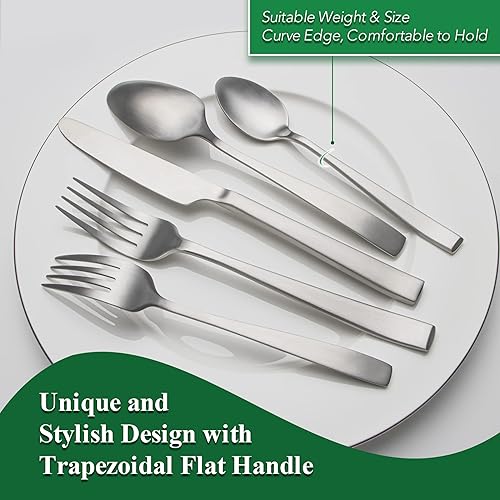 Miniatura 5 de Juego de cubiertos de 40 piezas para 8, juego de cubiertos de acero inoxidable de alta calidad, acabado mate, duradero, sólido, moderno juego de