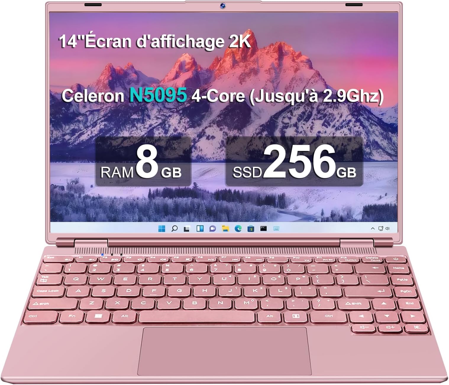 AOCWEI Ordinateur Portable Win 11 14 Pouces 8Go RAM 256Go SSD Celeron N5095 (jusqu'à 2,9 GHz) PC