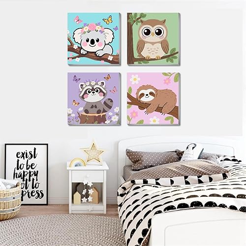 Miniatura 17 de KYOQFVN Paquete de 4 pinturas enmarcadas de Navidad por números para niños, pintura por números con lienzo, kits de pintura al óleo por números