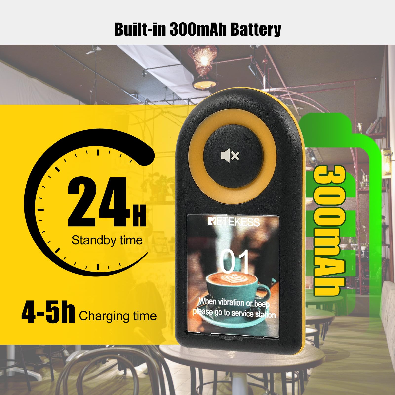 Retekess TD169 Buscapersonas Restaurante, 500M Avisadores Hosteleria, 20 Buscapersonas, 3 Niveles de Volumen, 7 Tonos de Llamada, con Vibración, 300mAh 24H, Avisadores Clientes para Café, Bare, Hotel