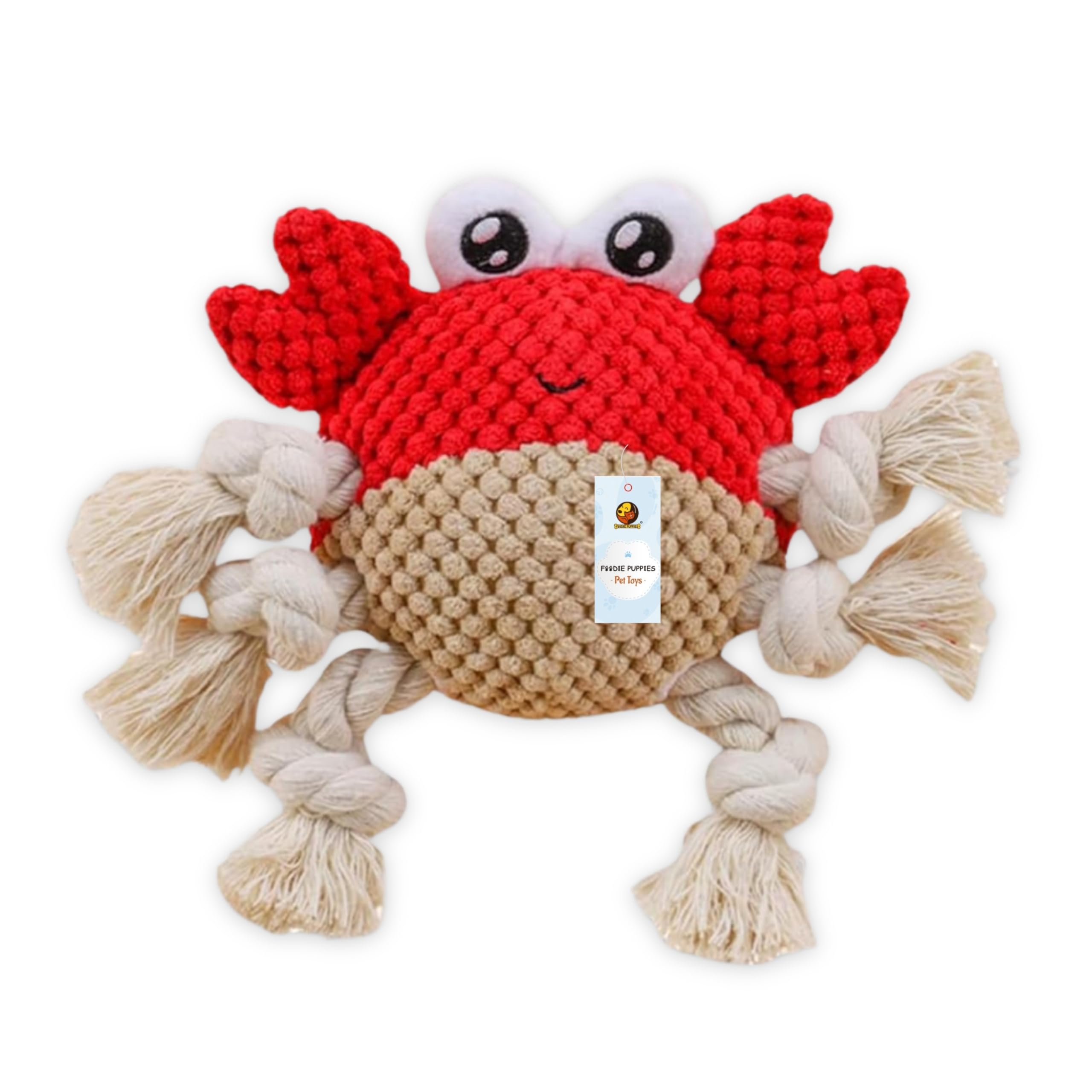 Foodie Puppies Dog Squeaky Plush Rope Toy - (Crustacean Plush Toy) | Non-Toxic, Stuffed, Teething, Chewing, Playful, Crinkle & Cuddly Toy | Intelligence Toys for Small Dogs and Puppies (Size: 14cm)