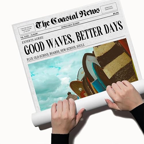 Miniatura 3 de Arte de pared vintage de surf costero, impresiones de periódicos de buenas olas mejores días, pósteres de lona retro para playa y playa, ambientes