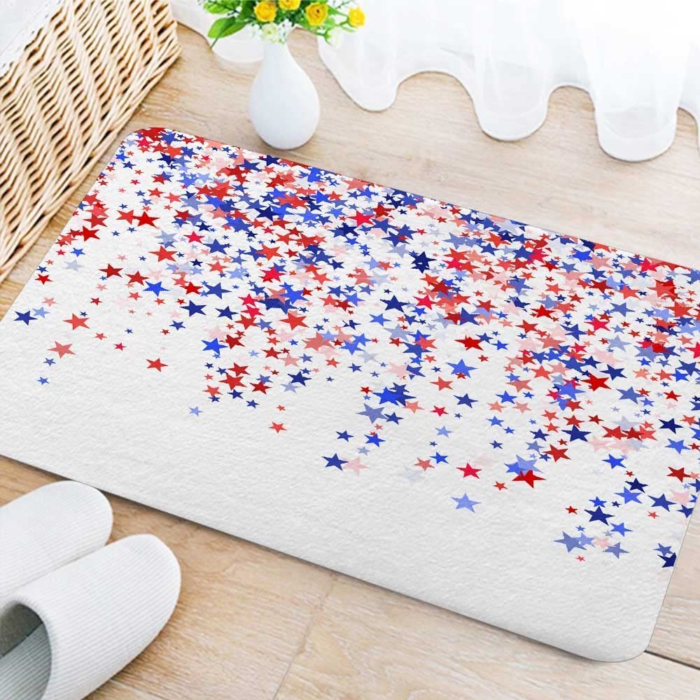 KXOAmerican USA Flag Bathroom Rug, 4th July Independence Day Bathroom Rugs, American Flag Patriotic Bath Mat, American Flag Bath Mat, Weathered Vintage Mat with Non Slip Backing 31"x20"