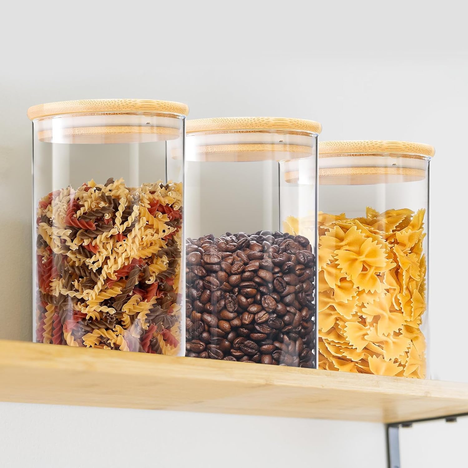 ENLOY 3 Pack Glass Food Storage Jars 40 oz with Airtight Bamboo Wooden Lid