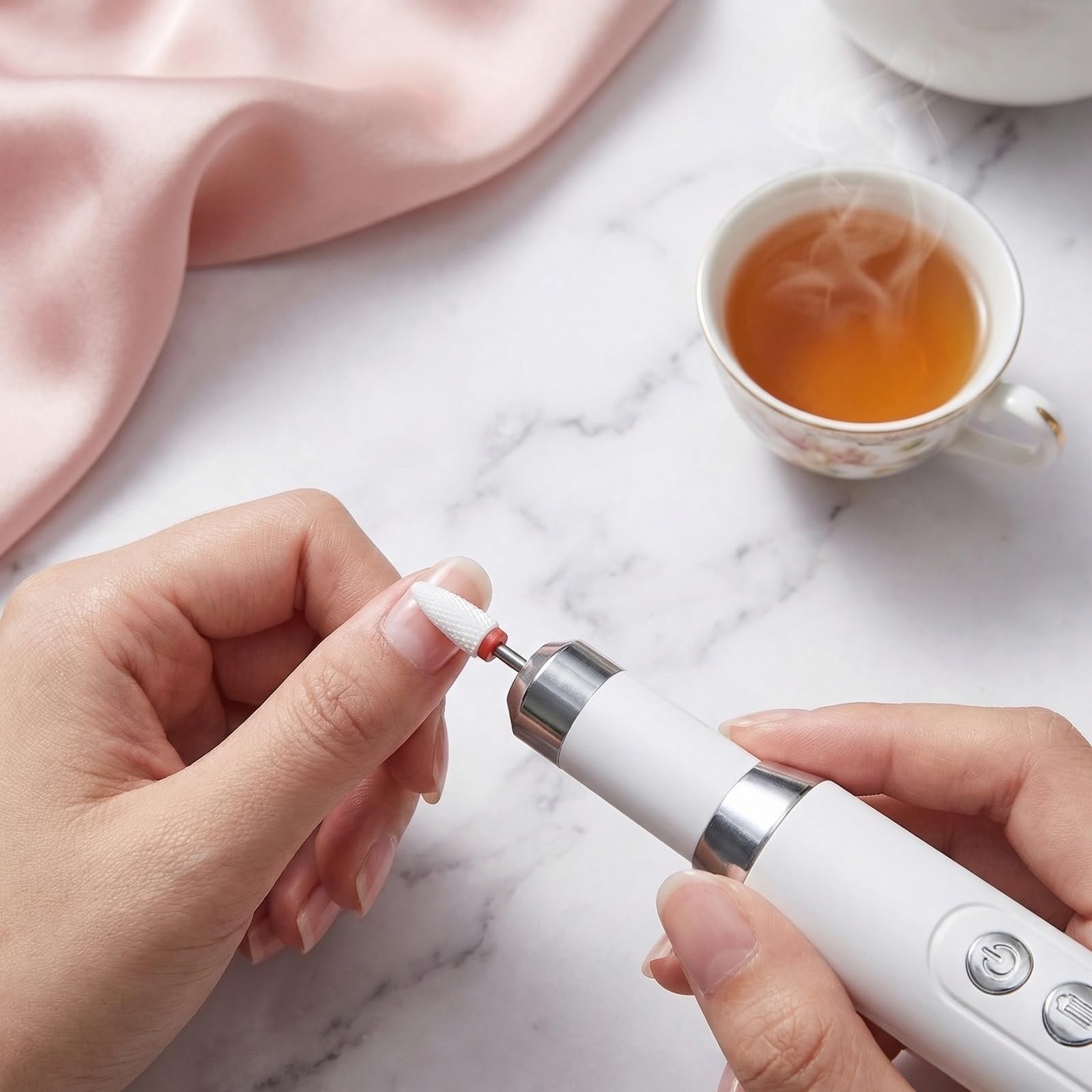 Elektrischer Nagelfräser Kabellos, 45000 U/min Professionelles Nagelfeile Set für Gelnägel & Acrylnägel, 12 in 1 Maniküre und Pediküre Gerät mit Verstellbarer Geschwindigkeit für Anfänger
