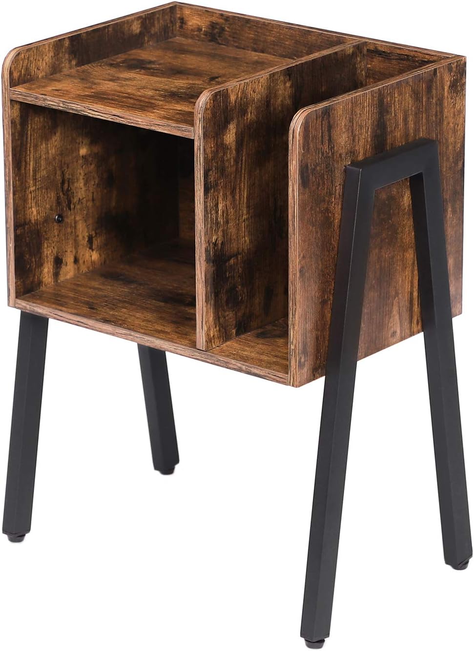 HOOBRO Nightstand, Stackable End Table with Vertical Storage Unit, 23.6 Inch High Bedside Tables for Small Spaces with Stable Metal Frame, Easy Assembly, Rustic Brown BF01BZ01