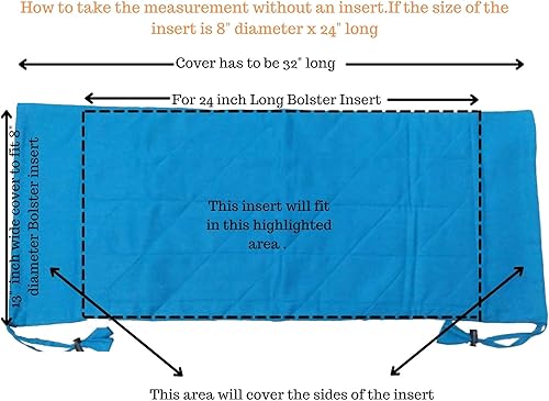 Miniatura 4 de Saffron HANDICRAFTS - Funda de almohada de algodón, con cierre de cuerda, fácil de quitar, lavable, 8 pulgadas de diámetro, 24 pulgadas de largo