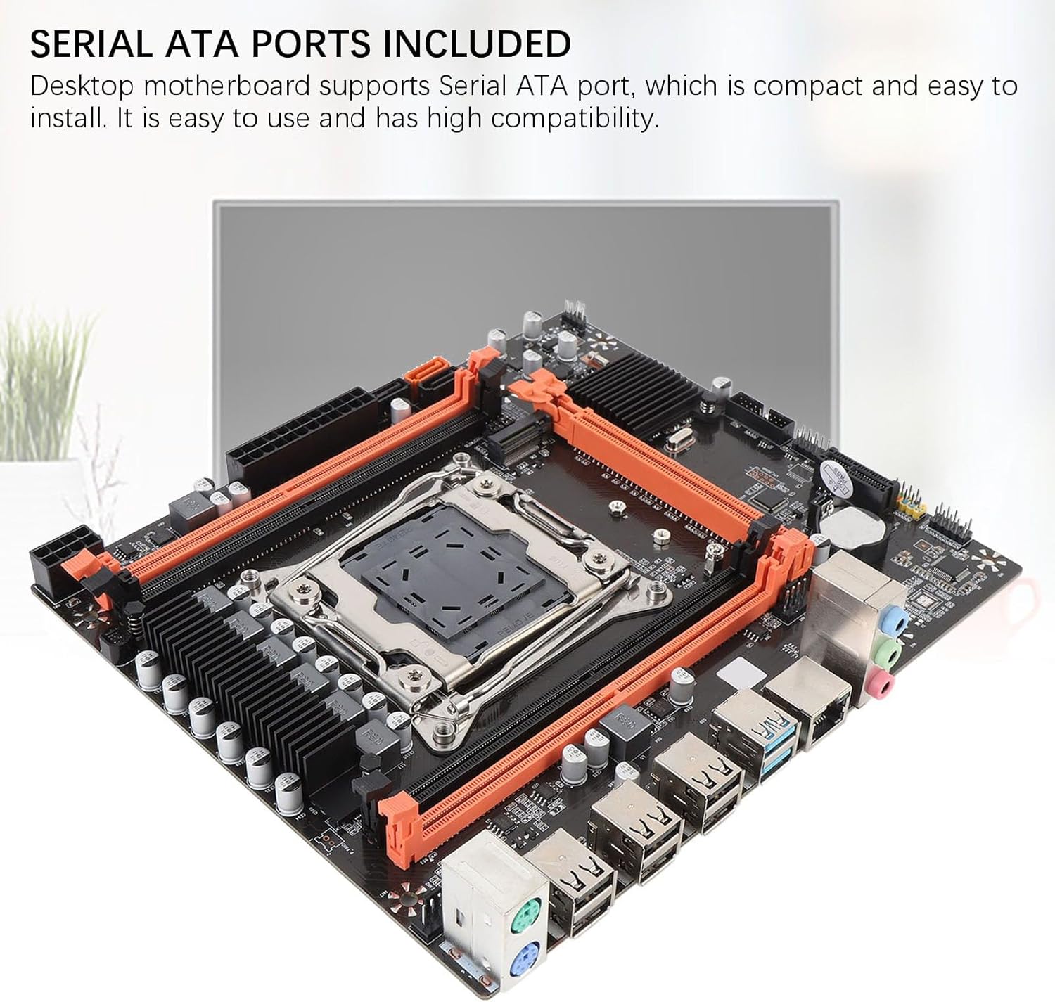 View of the SATA ports and M.2 slot on the Zunate X99H Motherboard.