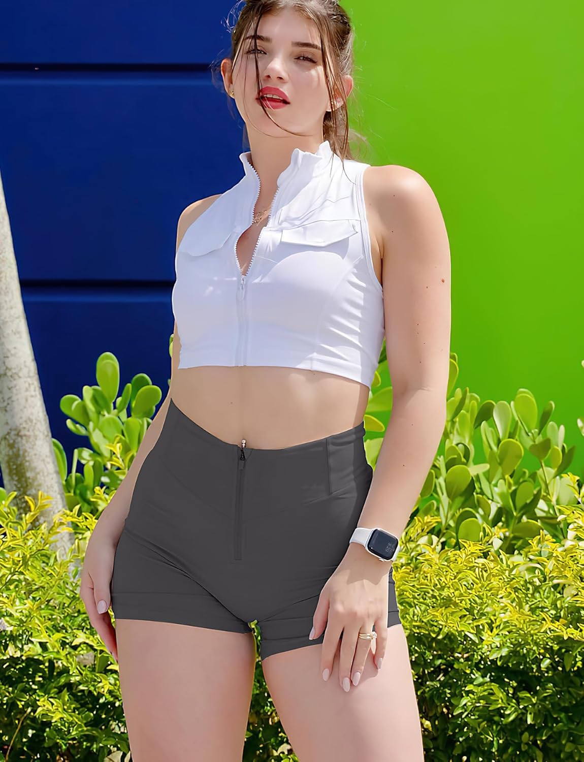 YEOREO CoreFlex Cargo Pocket Workout Shorts for Women Scrunch Zipper 3.6" High Waisted Yoga Gym Shorts