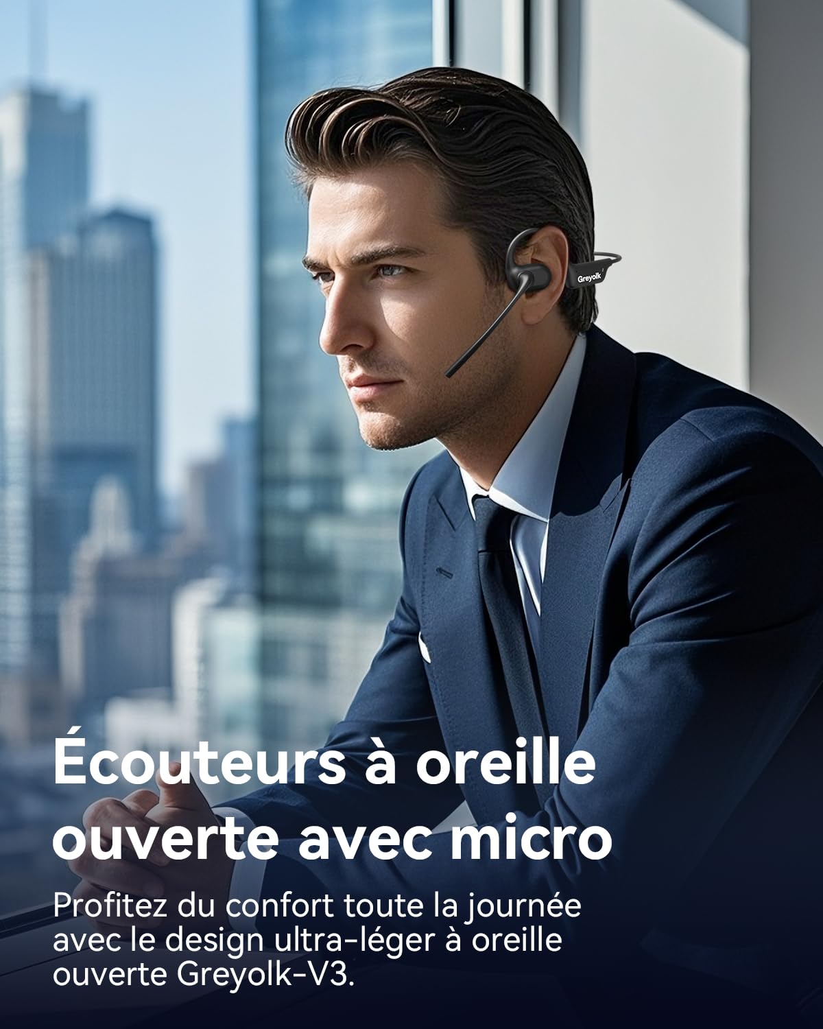 Casque Bluetooth à Oreilles Ouvertes, Microphone antibruit AI, Casque sans Fil à Conduction d'air, Batterie de 10 Heures, Design léger de 32 g pour Le Travail