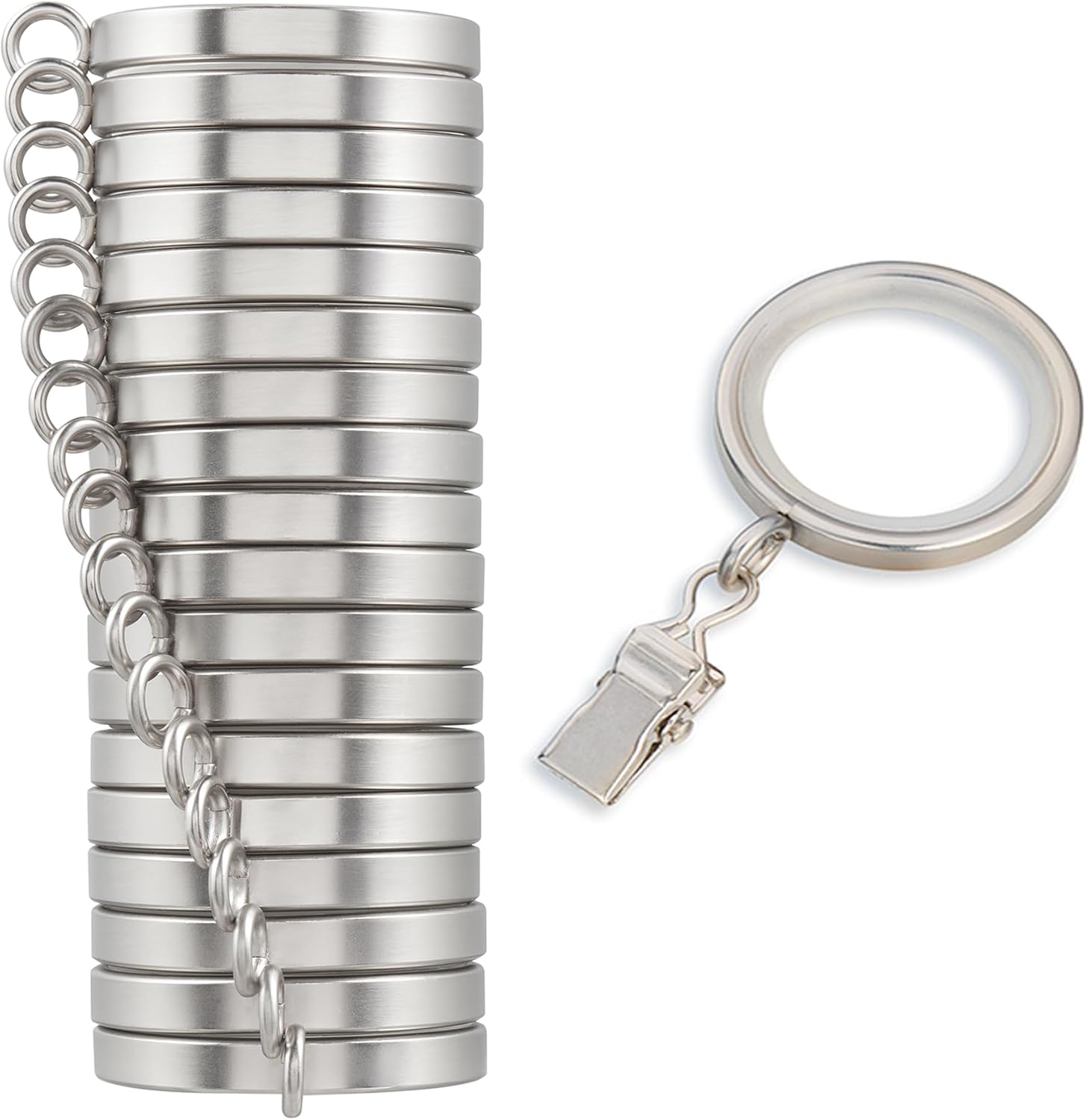 MODE Cambria Designer Series - Premium Easy Glide 18 Count Small Curtain Rings - Metal with Nylon Inserts and Clips - 1 inch Inner Diameter - use for rods 5/8" or Smaller - Brushed Nickel