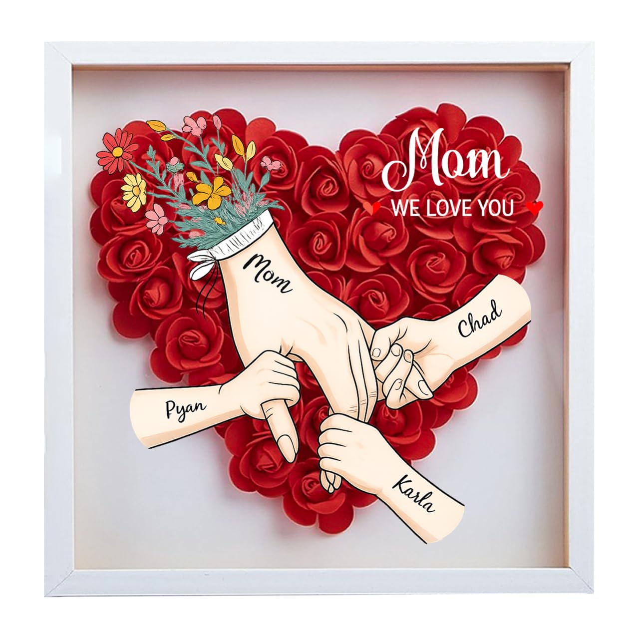 WERWAES Muttertagsgeschenk Personalisierte Schattenbox mit Papierrosen und Bilderrahmen - Mit Namen & Foto - Für Mama, Oma von Tochter, Sohn - Zum Muttertag und Geburtstag (Style-1)