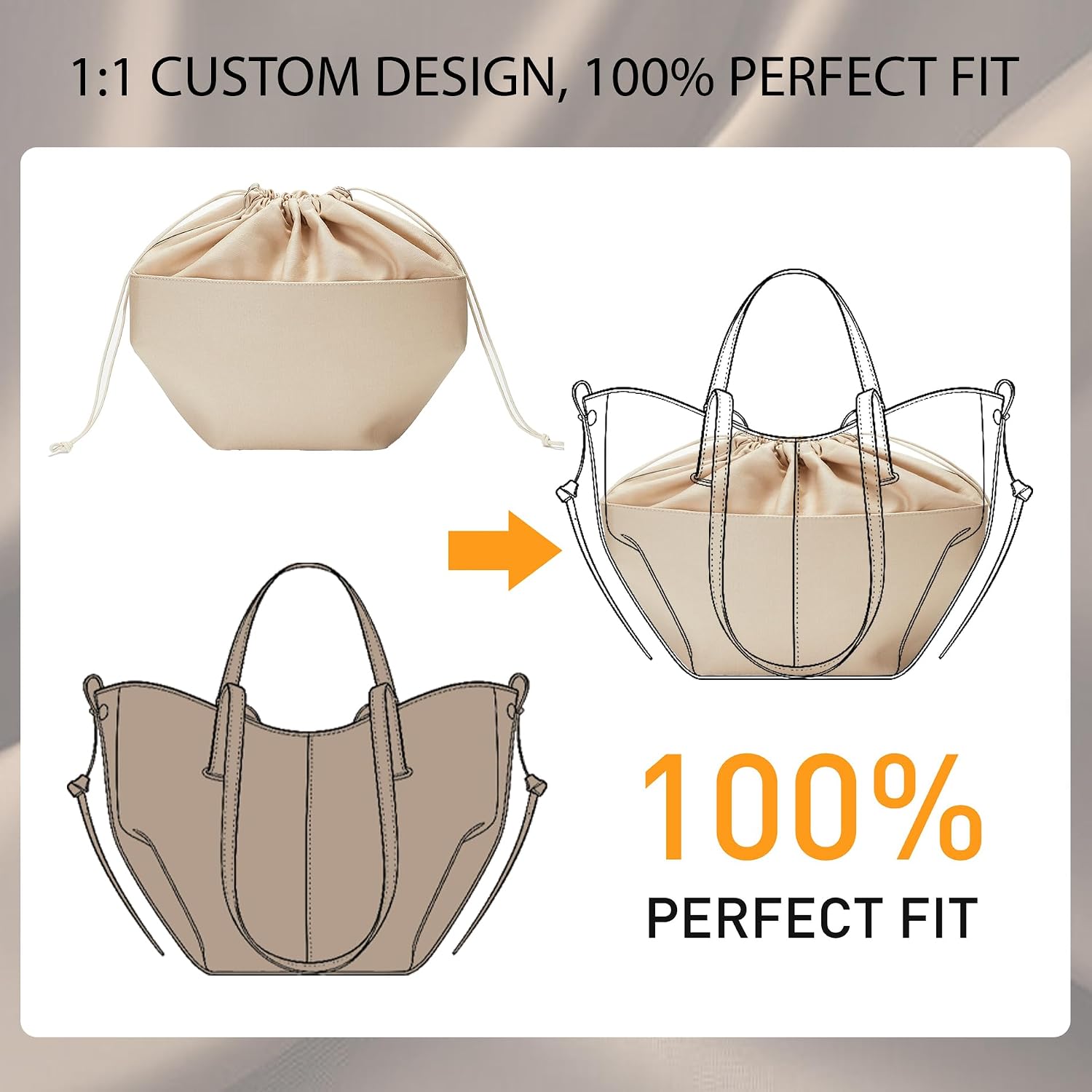 Doxo Canvas Purse Organizer Insert for Cyme Large Bags, Lightweight Waterproof Cyme Large Organizer Insert with Drawstring Closure, 8 Compartments Bag Insert Liner with YKK Zipper Pocket