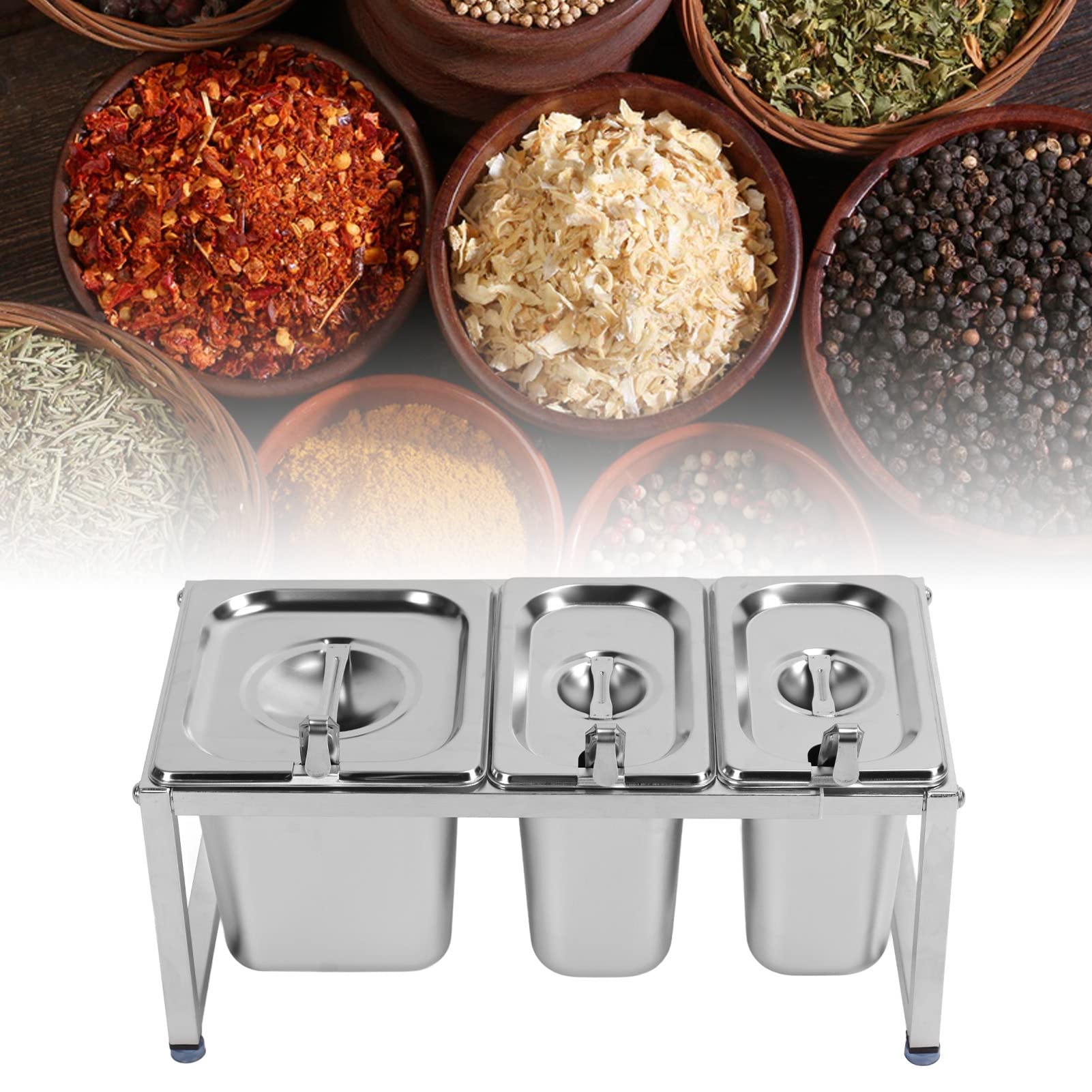 Dispensador de condimentos de acero inoxidable, soporte ajustable para mermeladas y especias para restaurantes, tiendas de té, salsas y frutas, 2,2 L + 1,6 L de capacidad y versátil