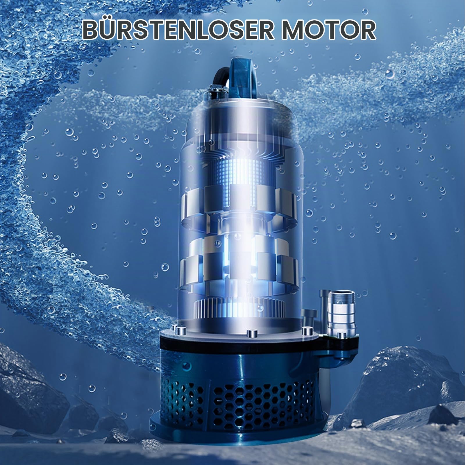 Tauchpumpe für Makita 18V Akku (Keine Batterie), Tragbare Wasserpumpe Sumpfpumpe mit 10m Schlauch, 5m Verbindungskabel, 16m Förderhöhe, für Pool Wasserbett Gartenbewässerung, Bürstenloser Motor