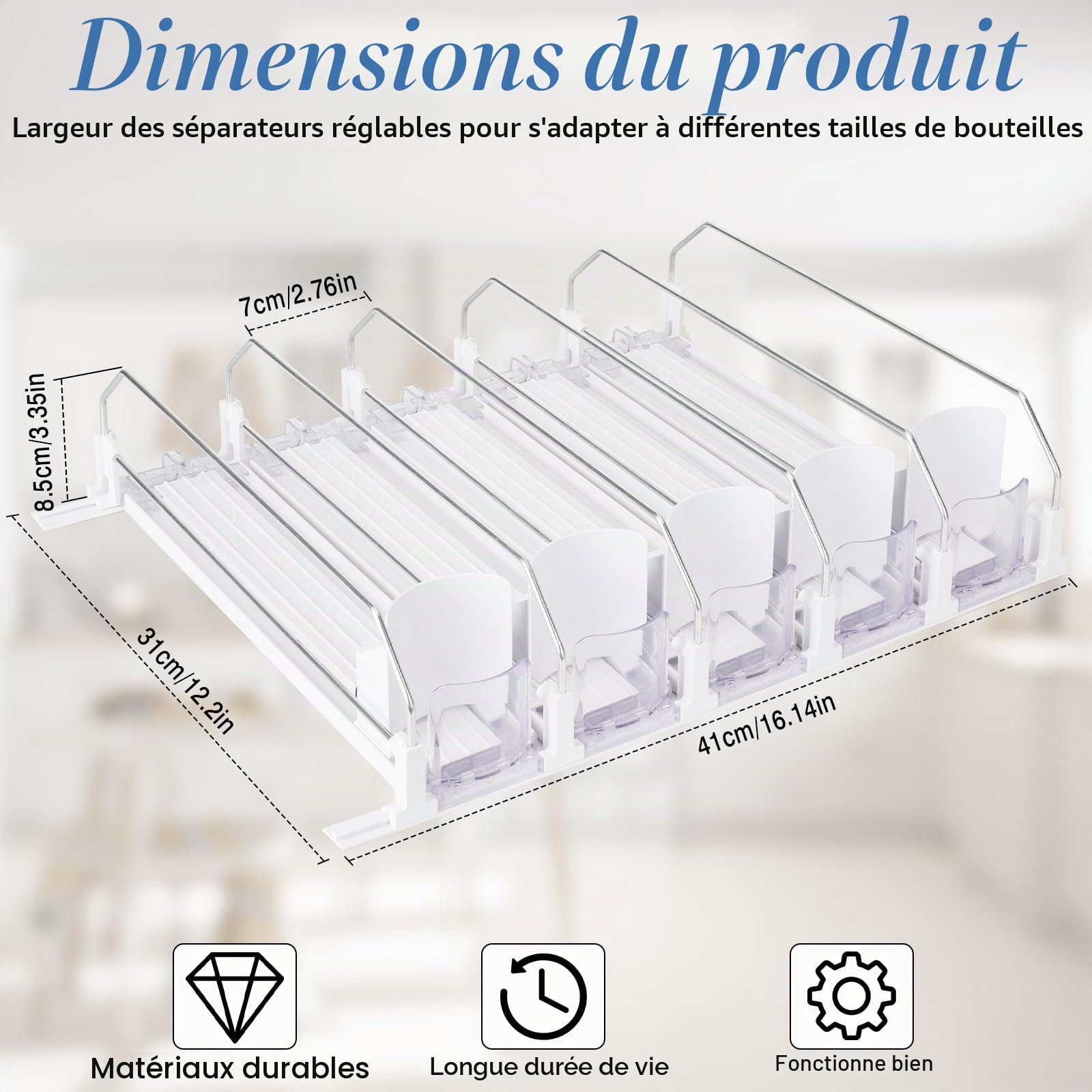 Automatique Rangement Canette 5 rangées rangement boisson auto-poussant Distributeur de Boissons pour Réfrigérateur Bière Soda organisateur canette frigo 31 x 41 cm (Blanc)